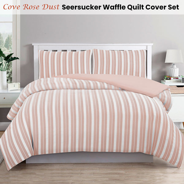 Ardor Cove Rose Dust Seersucker Waffle Quilt Doona Duvet Cover Set Queen