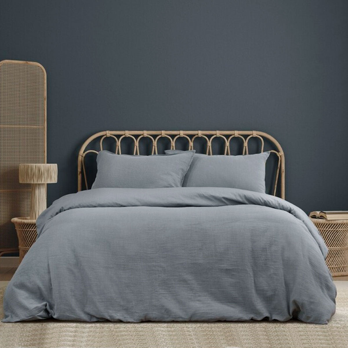 Ardor Earth Grey Cotton Gauze Quilt Doona Duvet Cover Set Queen