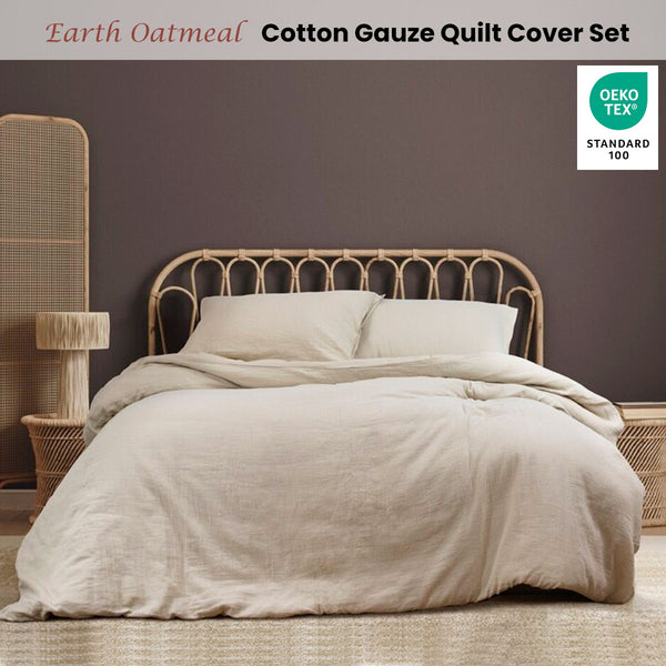 Ardor Earth Oatmeal Cotton Gauze Quilt Doona Duvet Cover Set Queen
