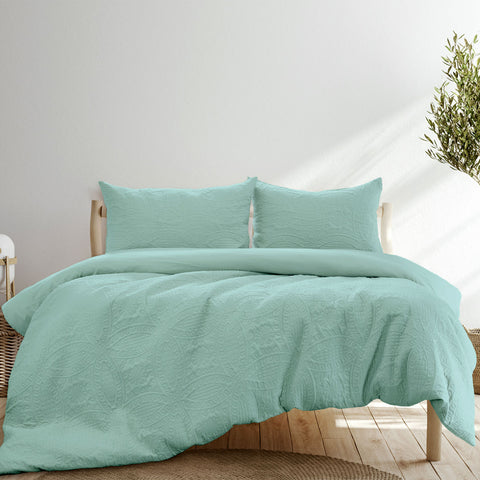 Ardor Boudoir Eddison Quilted Embossed Quilt Doona Duvet Cover Queen Bluestone