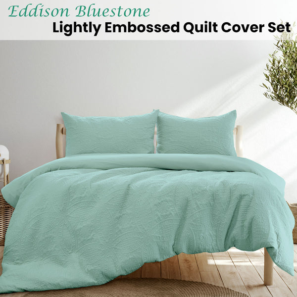 Ardor Boudoir Eddison Quilted Embossed Quilt Doona Duvet Cover Queen Bluestone