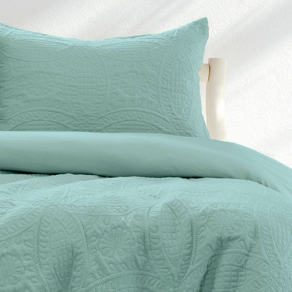 Ardor Boudoir Eddison Quilted Embossed Quilt Doona Duvet Cover Queen Bluestone