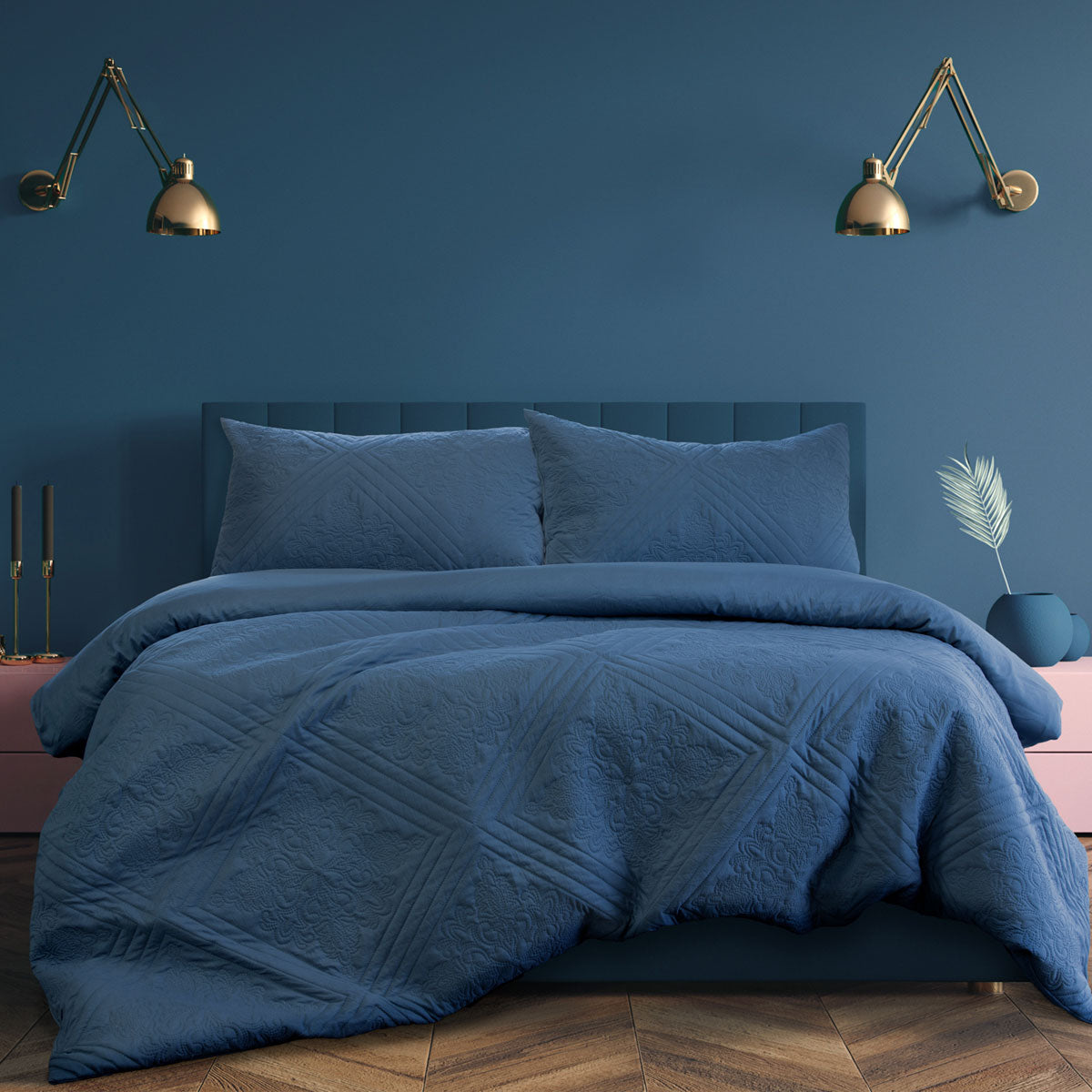 Ardor Eddison Quilted Embossed Quilt Doona Duvet Cover Set King Cornflower