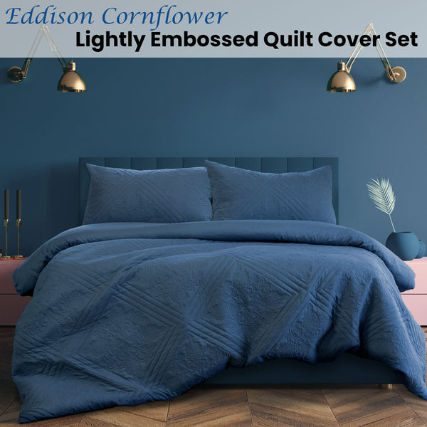 Ardor Eddison Quilted Embossed Quilt Doona Duvet Cover Set King Cornflower
