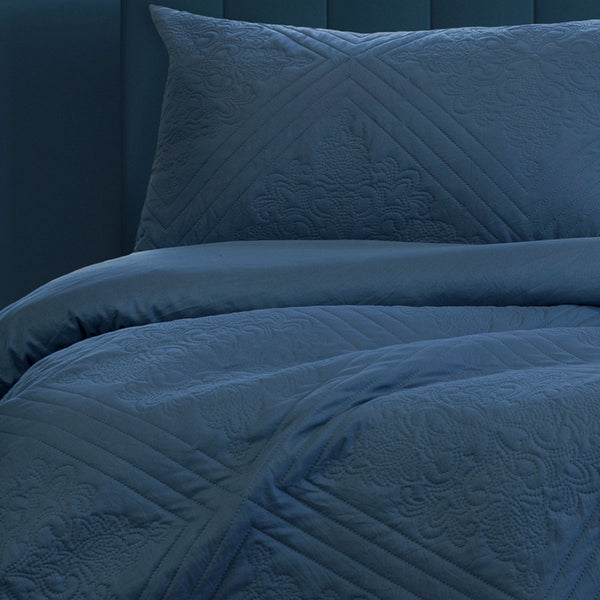 Ardor Boudoir Eddison Quilted Embossed Quilt Doona Duvet Cover Queen Cornflower
