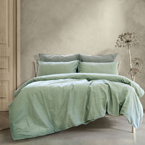 Ardor Embre Linen Look Cotton Quilt Doona Duvet Cover Set Queen Seagrass