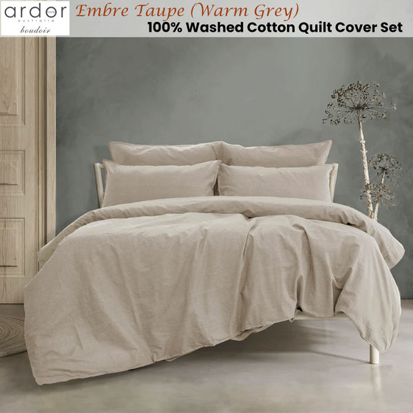 Ardor Embre Linen Look Cotton Quilt Doona Duvet Cover Set Queen Taupe