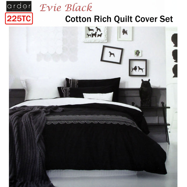 Ardor Evie 225TC Ribbon Embroidery Quilt Doona Duvet Cover Set King Black