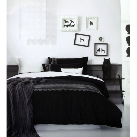 Ardor Evie 225TC Ribbon Embroidery Quilt Doona Duvet Cover Set Queen Black