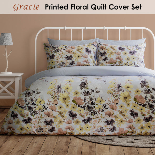 Ardor Gracie Printed Floral Quilt Doona Duvet Cover Set Queen