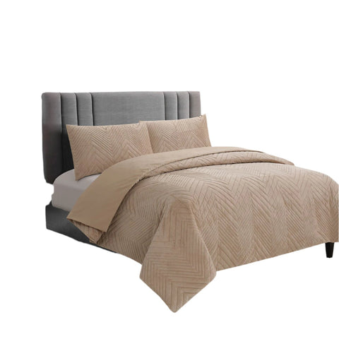 Ardor Hana Champagne Embossed Velvet Quilt Doona Duvet Cover Set Queen