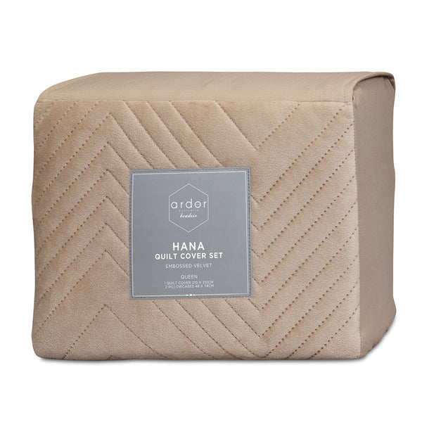 Ardor Hana Champagne Embossed Velvet Quilt Doona Duvet Cover Set Queen