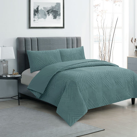 Ardor Hana Stormy Sea Embossed Velvet Quilt Doona Duvet Cover Set King