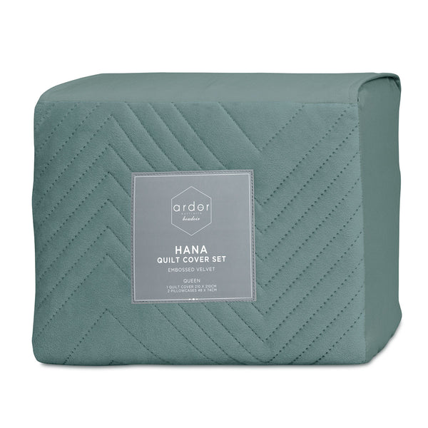Ardor Hana Stormy Sea Embossed Velvet Quilt Doona Duvet Cover Set Queen