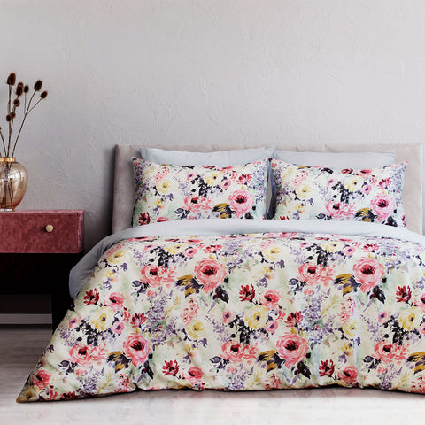 Ardor Holly Floral Printed Quilt Doona Duvet Cover Set King