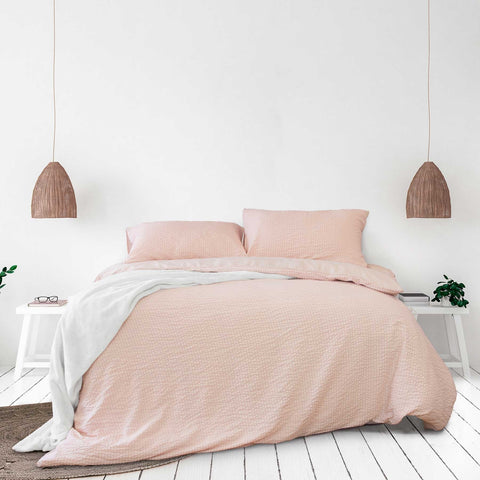 Ardor Ingrid Seersucker Stripe Quilt Doona Duvet Cover Set Double Blush Pink