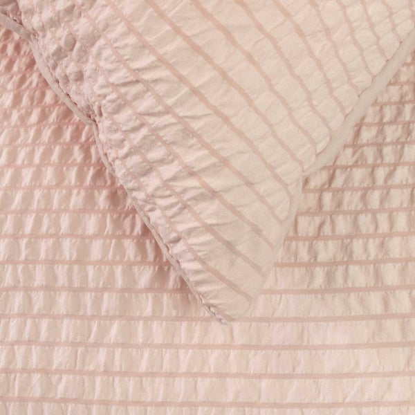 Ardor Ingrid Seersucker Stripe Quilt Doona Duvet Cover Set Double Blush Pink