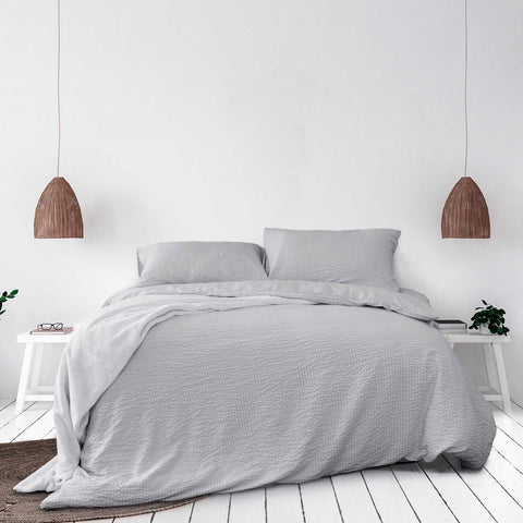 Ardor Ingrid Seersucker Stripe Quilt Doona Duvet Cover Set Queen Silver Grey