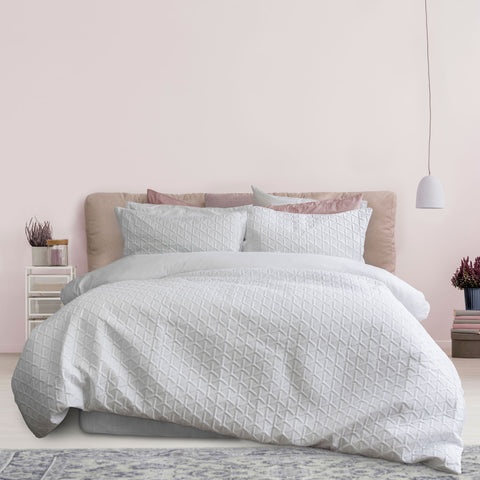 Ardor Leonardo Embossed Geometric Quilt Doona Duvet Cover Set White Queen