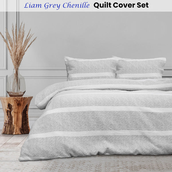 Ardor Liam Chenille Textured Grey Quilt Doona Duvet Cover Set Queen