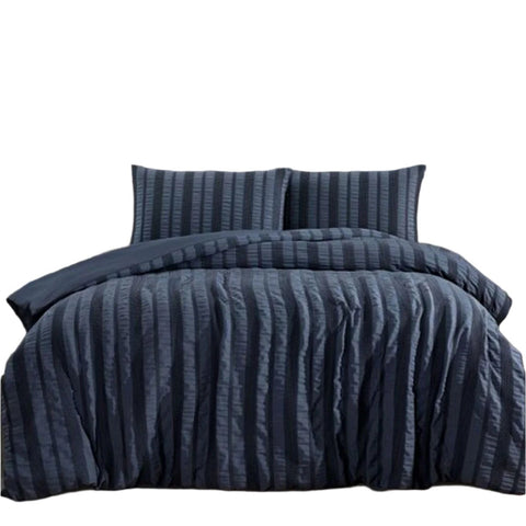 Ardor Lisbon Seersucker Quilt Doona Duvet Cover Set Indigo King