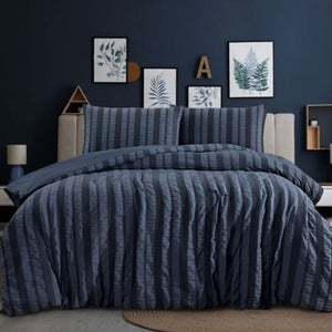 Ardor Lisbon Seersucker Quilt Doona Duvet Cover Set Indigo Queen