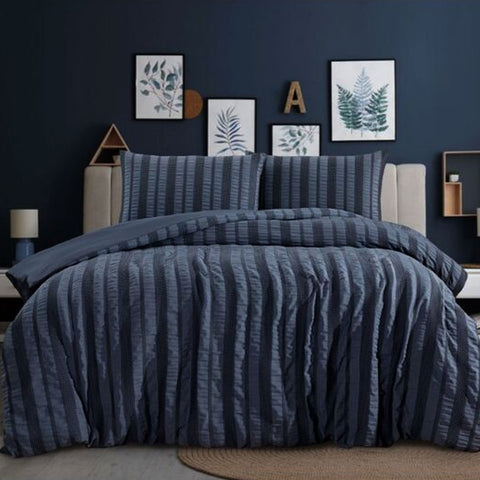 Ardor Lisbon Seersucker Quilt Doona Duvet Cover Set Indigo Queen