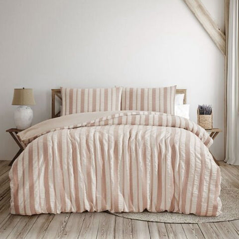 Ardor Lisbon Seersucker Quilt Doona Duvet Cover Set Shell Pink King