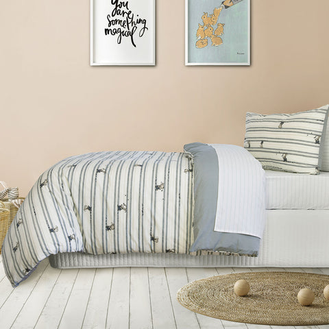 Jelly Bean Kids Logan Denim Bunny Rabbit Quilt Doona Duvet Cover Set Double