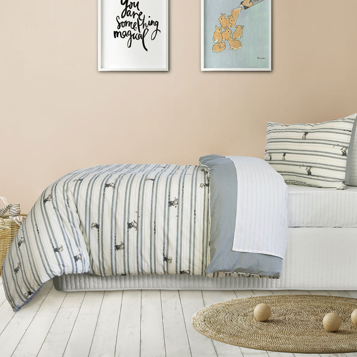 Jelly Bean Kids Logan Denim Bunny Rabbit Quilt Doona Duvet Cover Set Single