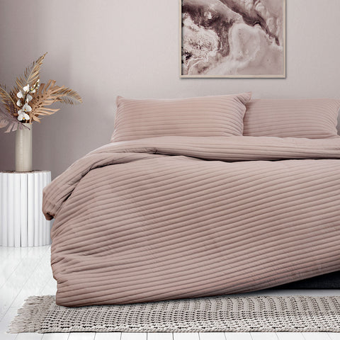 Ardor London Embossed Stripe Quilt Doona Duvet Cover Set Bark King
