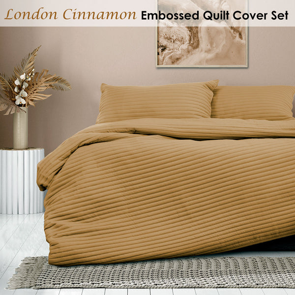 Ardor London Embossed Stripe Quilt Doona Duvet Cover Set Cinnamon King