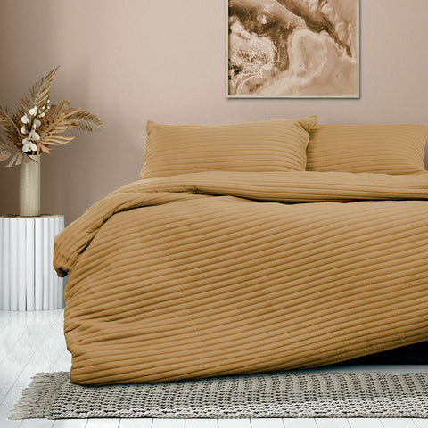 Ardor London Embossed Stripe Quilt Doona Duvet Cover Set Cinnamon Queen