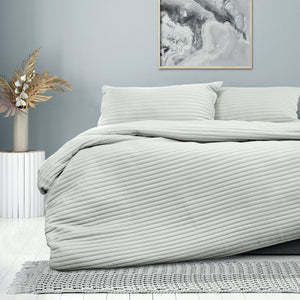 Ardor London Embossed Stripe Quilt Doona Duvet Cover Set Silver Queen