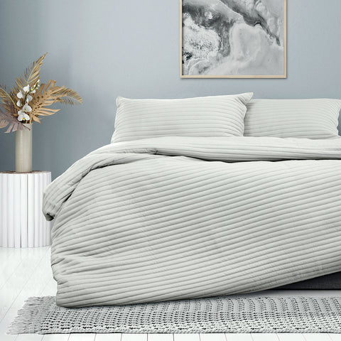 Ardor London Embossed Stripe Quilt Doona Duvet Cover Set Silver Queen