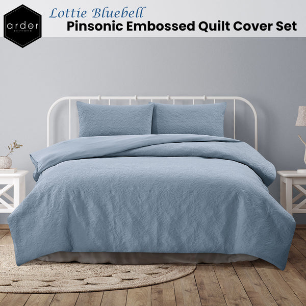 Ardor Lottie Bluebell Pinsonic Embossed Quilt Doona Duvet Cover Set Queen
