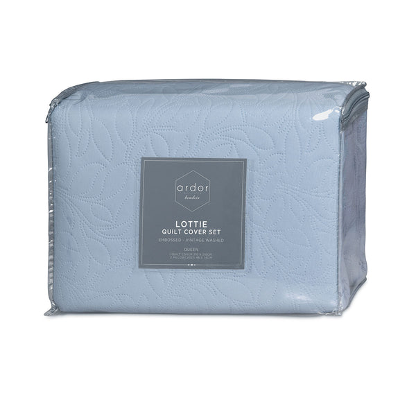 Ardor Lottie Bluebell Pinsonic Embossed Quilt Doona Duvet Cover Set Queen