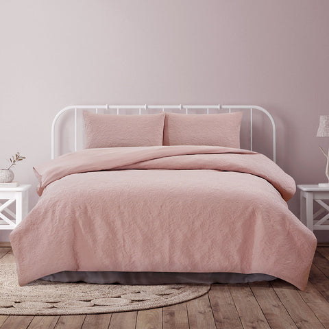 Ardor Lottie Blush Pinsonic Embossed Quilt Doona Duvet Cover Set King