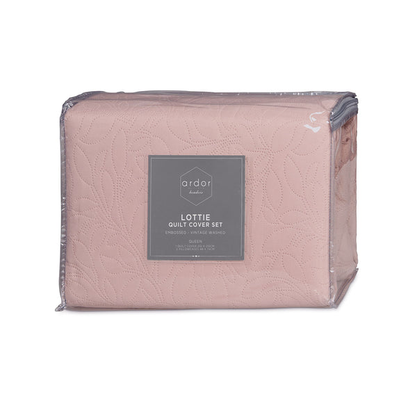 Ardor Lottie Blush Pinsonic Embossed Quilt Doona Duvet Cover Set King