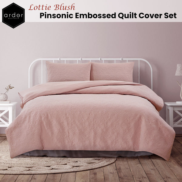 Ardor Lottie Blush Pinsonic Embossed Quilt Doona Duvet Cover Set Queen