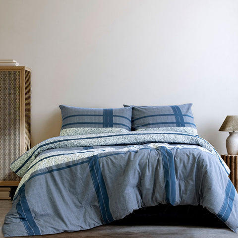 Ardor Mateo Geometric Polyester Cotton Quilt Doona Duvet Cover Set King Blue