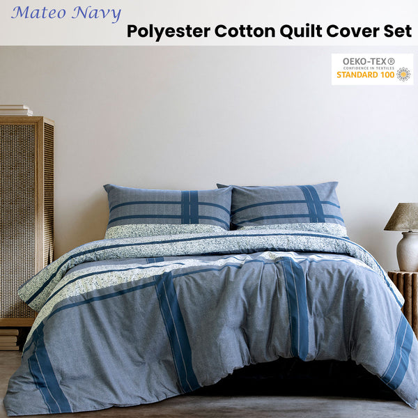 Ardor Mateo Geometric Polyester Cotton Quilt Doona Duvet Cover Set Queen Blue
