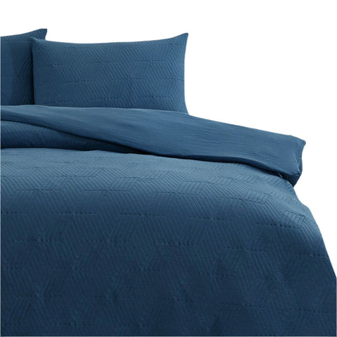 Ardor Maxwell Navy Embossed Vintage Washed Quilt Doona Duvet Cover Set King