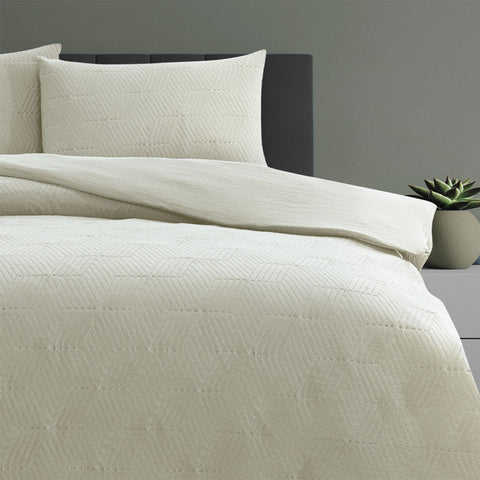 Ardor Maxwell Tan Embossed Vintage Washed Quilt Doona Duvet Cover Set King