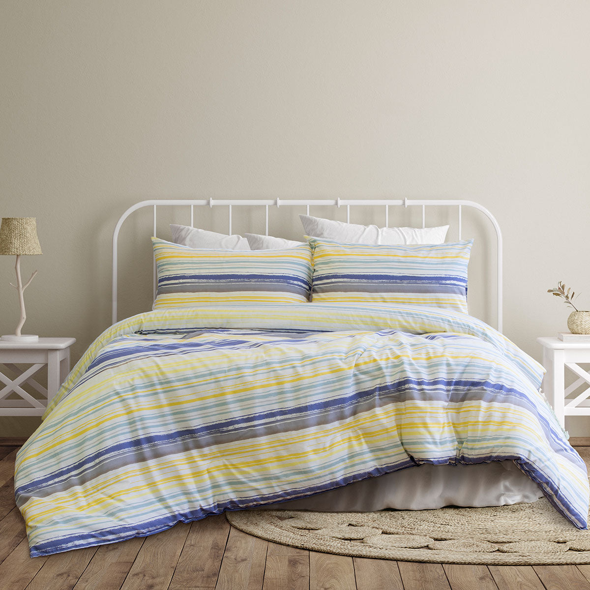 Ardor Milford Striped Polyester Cotton Quilt Doona Duvet Cover Set King Seafoam