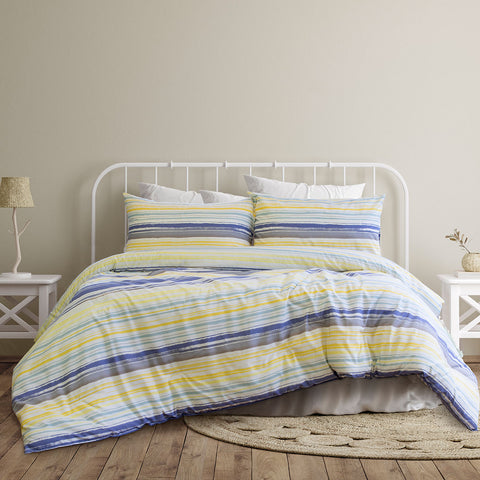 Ardor Milford Striped Polyester Cotton Quilt Doona Duvet Cover Set Queen Seafoam