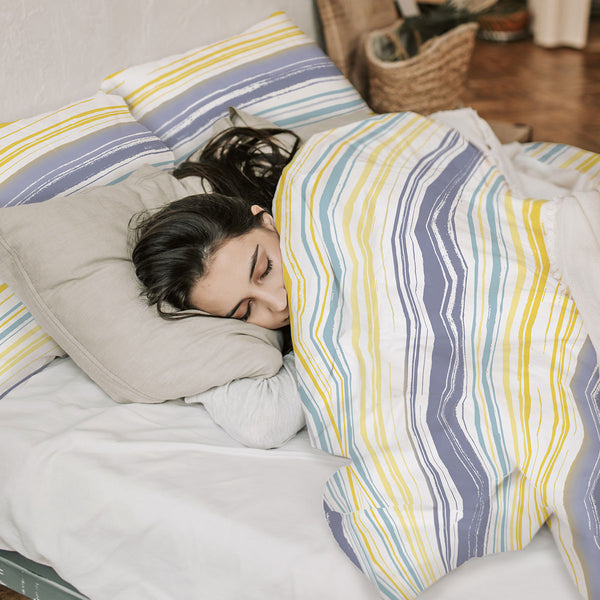 Ardor Milford Striped Polyester Cotton Quilt Doona Duvet Cover Set Queen Seafoam