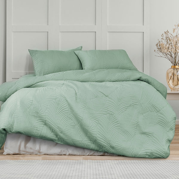 Ardor Molly Palm Green Quilted Quilt Doona Duvet Cover Set King