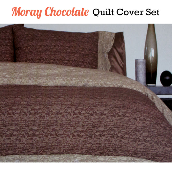 Essentially Home Living Moray Scribble Quilt Doona Duvet Cover Set Brown Double