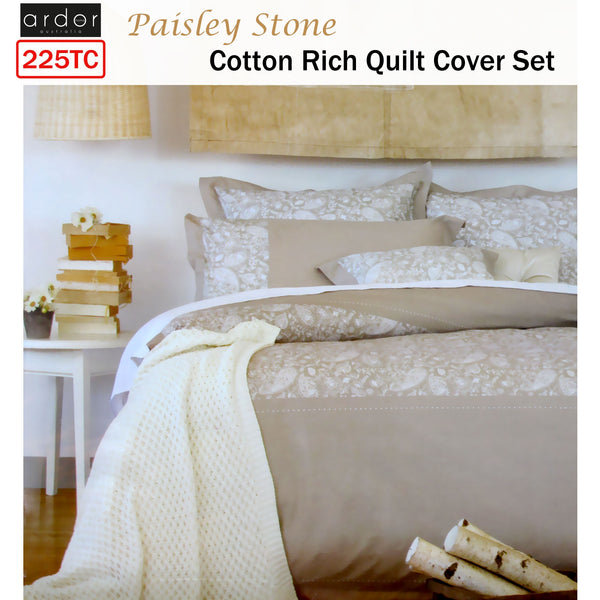 Ardor Paisley 225TC Cotton Rich Quilt Doona Duvet Cover Set Stone Queen